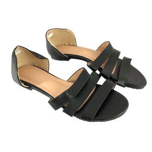 Womens D'Orsay Sandals Strappy Slip On Faux Leather Black Size 36 US 6